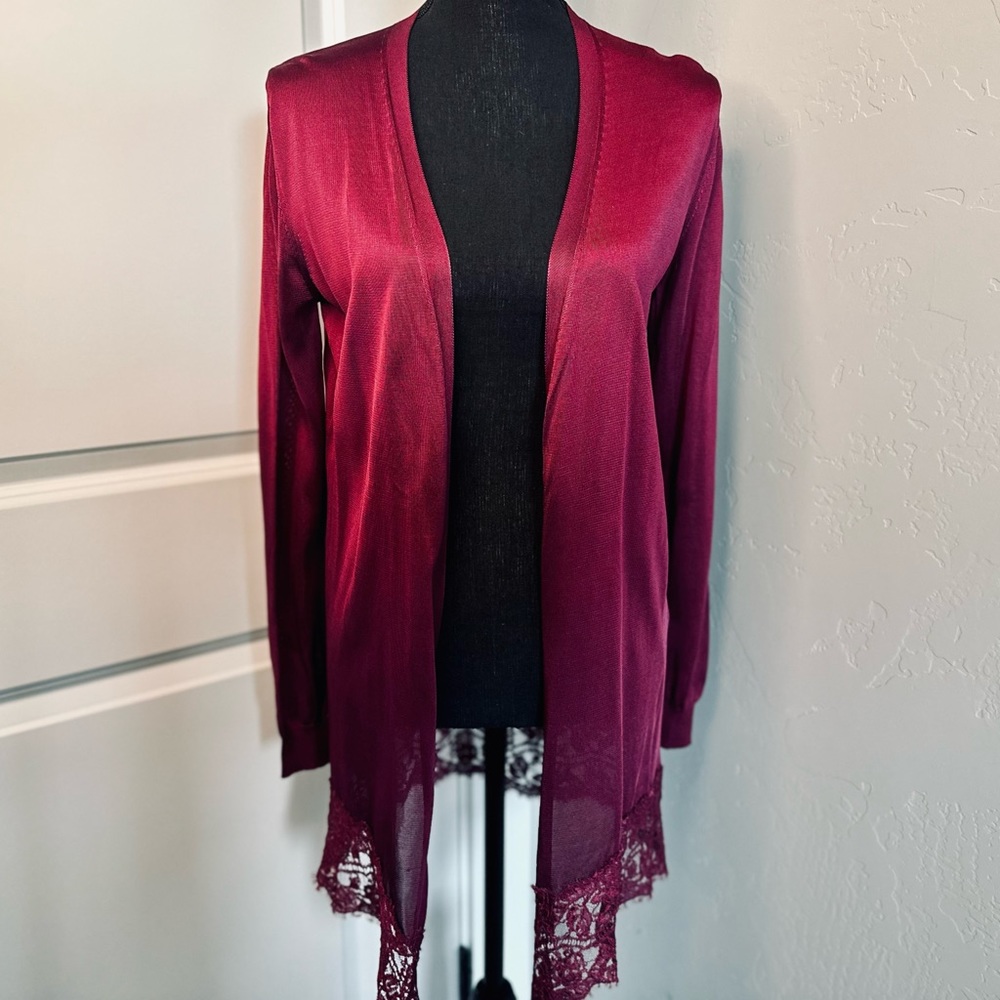 Emilio Pucci Cardigan Long Open Front Silk DesignerDeep Burgundy SIZE Small NEW! - Picture 2 of 16